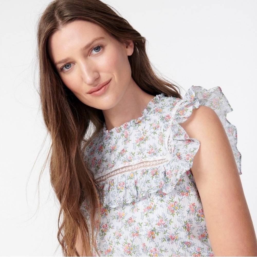 J. Crew x Liberty XXL Tiered Ruffle Dress Winding Roses‎  print Cottagecore